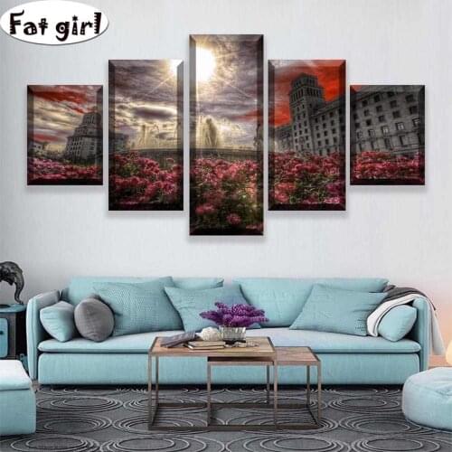 European architecture fountain flowers Full Square/Round Drill 5D DIY Diamond Painting Embroidery Cross Stitch Mosaic Home Decor