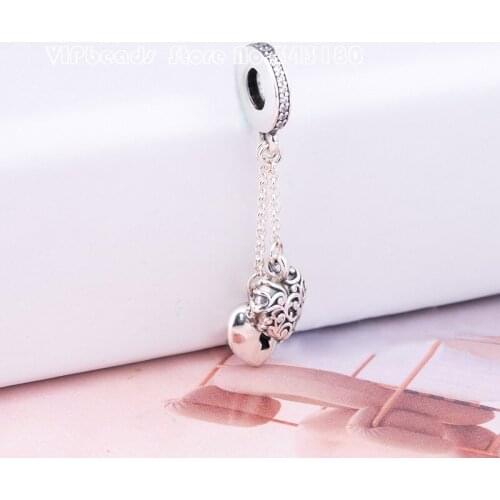 2018 Autumn New Sterling Silver Lock & Heart Pendant Dangle Clear CZ Love Heart Charm Fits All European DIY Bracelets Necklaces