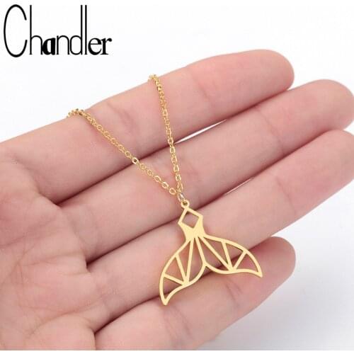 Chandler Stainless Steel Origami Mermaid Pendant Necklace Fish Tail Shape Charm Fairy Dolphin Fishtail Choker Metal Jewelry