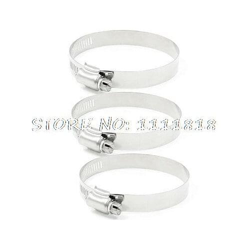 Adjustable 33-57mm Range 12mm Wide Worm Drive Hose Clamp Silver Tone 3 Pcs