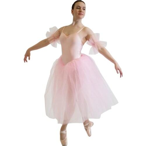 Pink Romantic Long Dress Cross Back Camisole Leotard Tutu for Performance for Ladies and Girls