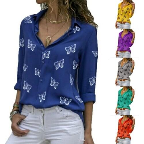 Spring Autumn Long Sleeve Shirt Woman Butterfly Blouse With Button Casual Down Collar Top Blouse Female Tunic Clothing