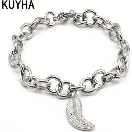 Hand Chain Bracelet For Women Jewelry Silver Color Bangle Fashion Simple 20.5CM Length Link with Feather