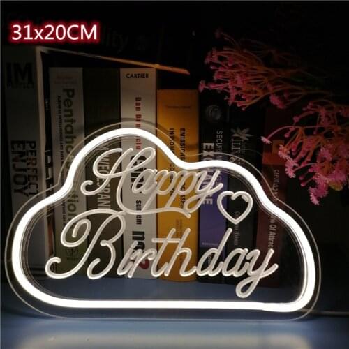 Happy Birthday Neon Sign Light Custom Decoration Anniversaire Fille Party Baby Shower DIY Wall Decor Wedding Supplies Flex Led