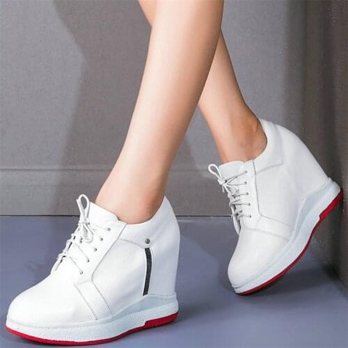 Platform Oxfords Shoes Women Lace Up Genuine Leather Wedges High Heel Ankle Boots Female Round Toe Fashion Sneakers Casual Shoes