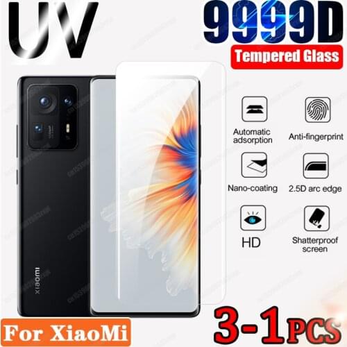 UV Tempered Glass For Xiaomi Note10 Mi10 Mi11 Mix4 Lite Screen Protector Note 10 Pro Ultra Mi 10 11 Glass Full Cover Mix 4 Case