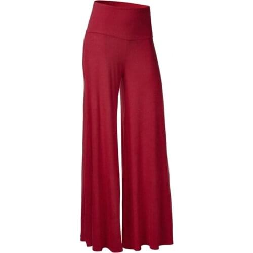 Women Wide Leg Pants Wide Leg Pants Stylish Elastic Polyester Lady Loose Solid Color Long Trousers for Beach Summer 2021