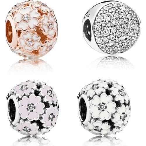 High Quality S925 Sterling Silver White Primrose Meadow Charm Beaded Suitable For Popular Bracelets And Necklaces Diy Jewelry