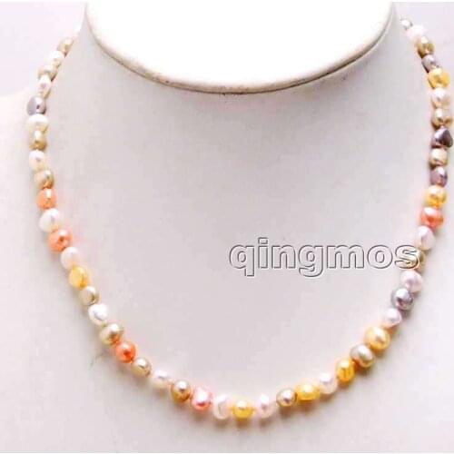 Qingmos Multicolor Natural Freshwater Pearl Necklace for Women with 6-7mm Baroque Pearl Chokers 17'' Jewelry Collier nec6246