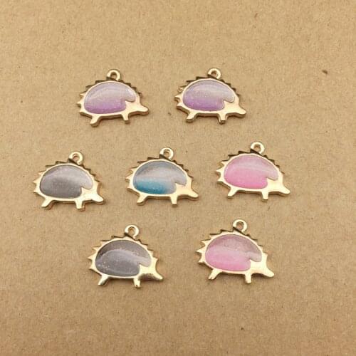 10pcs 17x21mm hedgehog charm enamel animal charm for jewelry making fashion charm earring pendant metal charm