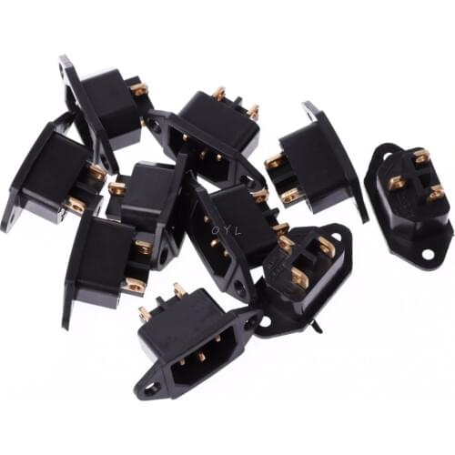 10 Pcs/Set AC 250V 10A 3-Pin Terminal IEC320 C14 Inlet Power Plug Socket Black