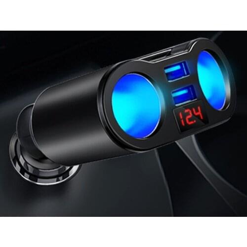 3 in 1 12V Car Cigarette Lighter Socket Splitter Plug Dual USB Charger Voltage Current Monitor For iPhone Samsung Smartphone Tab
