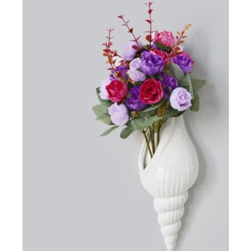 3x Modern White Ceramic Sea Shell Conch Flower Vase Wall Hanging Home Decor