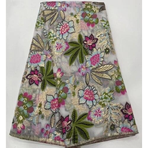 5Yards African Brocade Jacquard Lace Fabric Damask Floral Organza Mesh Cloth Nigerian French Tulle Net Sewing Material POZ31