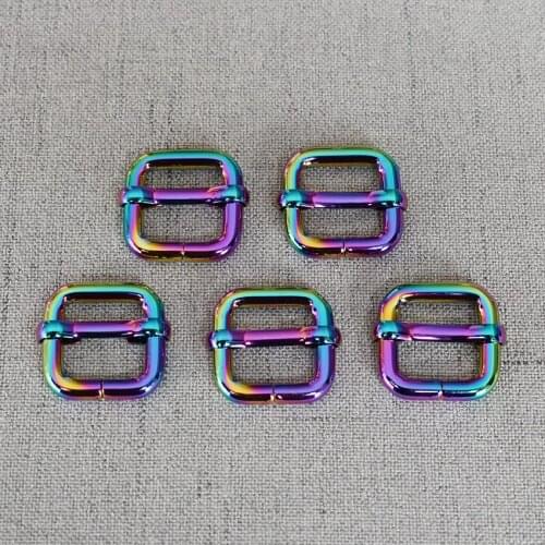 50 Pcs/Lot 15mm Colourful Metal Sliders Adjustable Buckle Bag Dog Collar Straps Belt Loop Garment Sewing Accessories Tri-Glides