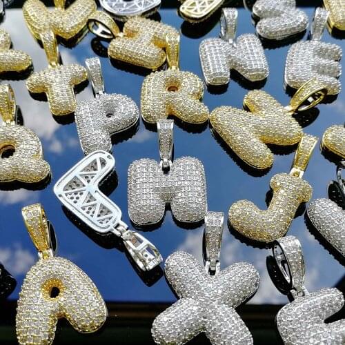 A-Z 26 Letters Brass CZ Pendants Necklace Chain For Men Women Gold Silver Color AAA Cubic Zircon Hip Hop Jewelry CN154