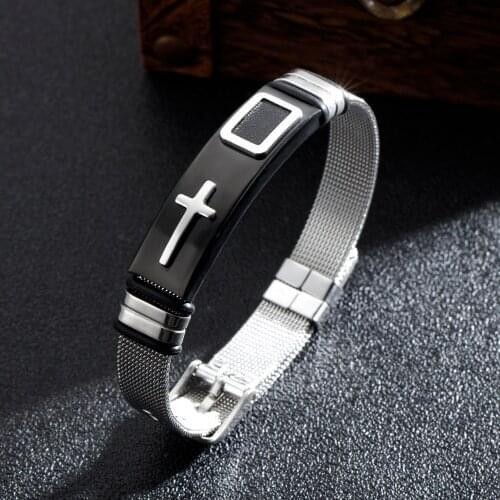 316L Stainless Steel Bracelet Classic Cross Style Luxury Adjustable Buckle Man Jewelry Party Sporty Accessories for Freind Gift