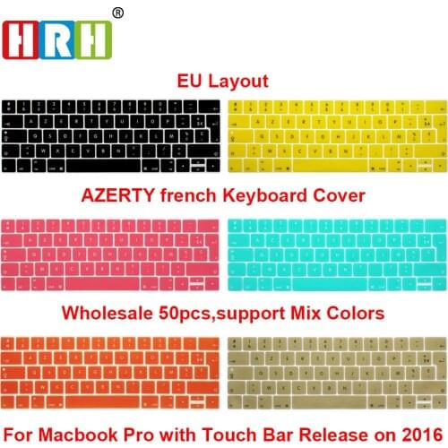 HRH 50pcs EU French AZERTY Silicone Keyboard Cover Skin For Macbook Pro 13"A1706 and Pro 15" A1707A2159 2018/2019 With Touch Bar
