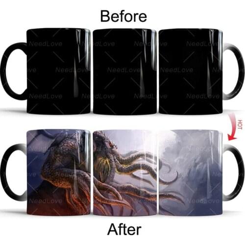 Cthulhu Style Heat Temperature Sensitive Color Changing Coffee Tea Mug Cup Best Gift for Your Friends