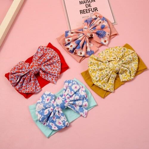 Floral Printed Baby Headbands Big BowknotKids Kids Hairbands Candy Color Newborn Headwear Infant Girls Turban Hair Accessories