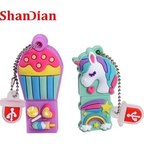 SHANDIAN Cartoon the new unicorn Pen Drive 64GB 32GB usb Flash Drive Pendrive 16GB 4GB Memory Stick u disk fashion gift