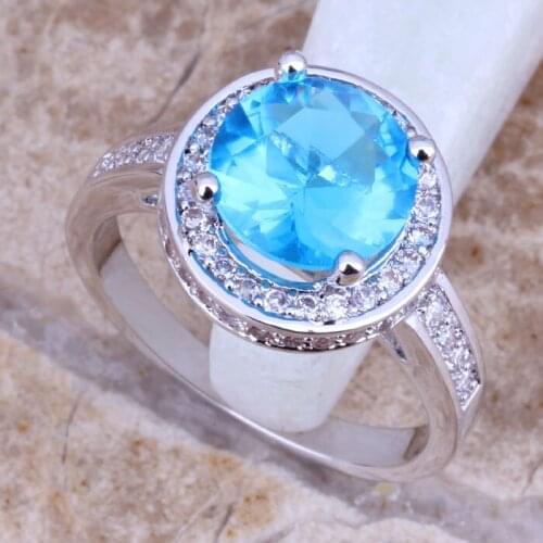 Blue Cubic Zirconia White CZ Silver Plated Ring Size 6 / 8 / 9 E431