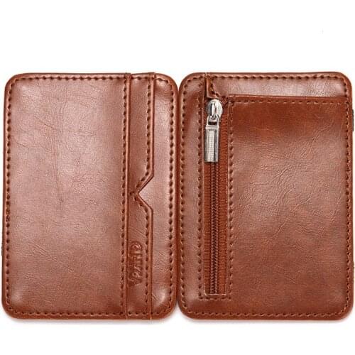New PU creative magic card wallet credit card holder coin purse zipper short mens wallet ID card holder