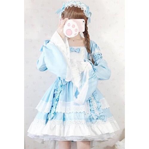 Cosplay Lolita Maid Sweet Lolita Dress Retro Lace Bowknot Flare Sleeve Swallowtail Victorian Dress Kawaii Girl Gothic Lolita Op