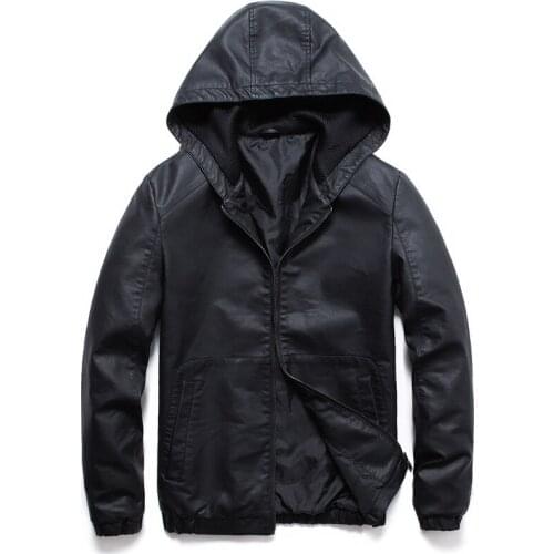 Spring Leather Jacket Men Hooded Black Motorcycle Biker Leather Jacket Coat Autumn Casual Windbreaker PU Jacket Male
