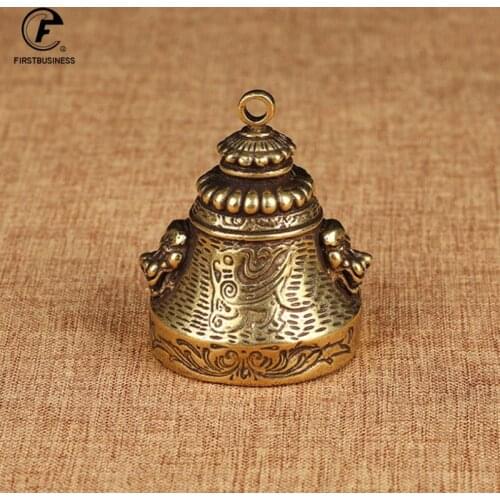 Brass Pure Double Face Lion Doorbell Antique Copper Tibetan Buddhism Pestle Bells Home Decor Ornaments for Living Room Gifts