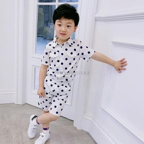 School Boys Summer Hawaii Suit Dot Blazer+Shorts 2PCS Clothing Set Gentleman Kids Wedding Dress Enfant Garcon Mariage Party Wear