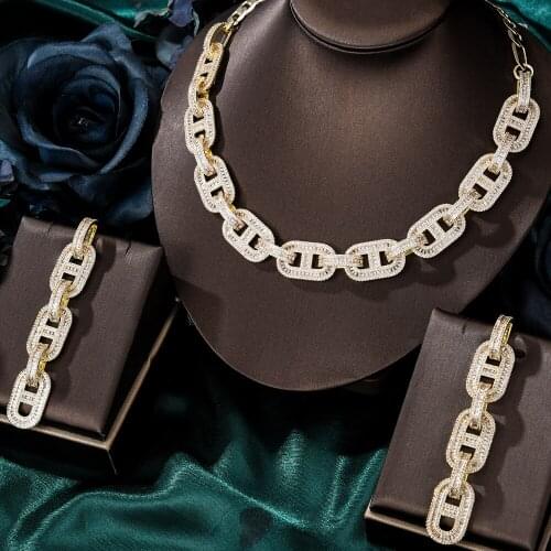 Missvikki Luxury Gorgeous Hip Hop Punk Big Chains Pendant Earrings Necklace Jewelry Set Super CZ for Women Ladies Girl Best Gift