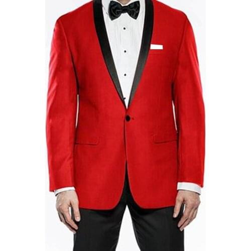 Custom Made Fashion Handsome Red Men Suits Slim Fit Groomsmen Tuxedo For Wedding Dress School Party Costume (Jacket+Pants)