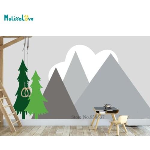 Cartoon Mountain Wall Decal DIY self-adhesive Nursery Tree Cloud Mountain Mural Home Sticker Removable BA996