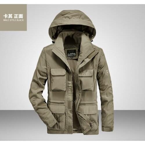 2019new arrival fashion men jacket coat hooded outwear long sleeves zipper outwear multi pockets casual outfit spring autumn top