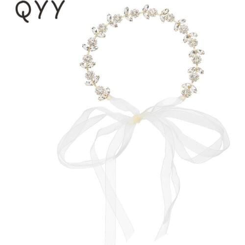 Newest Gold Color Metal Headbands Austrian Crystal Hair Ornaments Jewelry Accessories Wedding Women Headpieces Chain