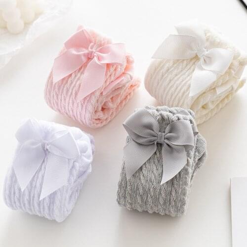 The new hosiery for baby straight bowknot Sock children popular breathable cotton velvet wind Sock Girl Knee High Mesh Sock