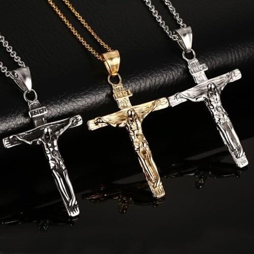 Jesus Cross Pendant Necklace for men and women Christian Accessories Solid Stainless Steel Jewelry Lucky Chain Wholesale Retail