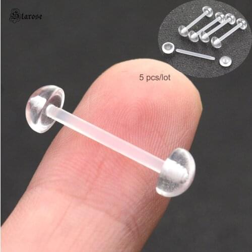 Starose 5pcs/lot 1.6x16mm Soft Acrylic Half Clear Ball Tongue Piercing Bar Tongue Rings Nipple Rings langue Tongpiercing Jewelry