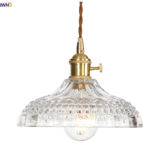 IWHD Japanese Nordic Style Glass Pendant Lamp Dinning Room Loft Industrial Copper LED Pendant Light Hanglamp Luminaire Lighting