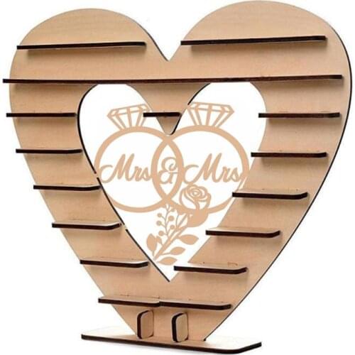 Mrs&Mrs Diamond Ring Pattern Wooden Ornaments Chocolate Stand Candy Cupcake Display Desserts Holder Home Decor Wedding Party
