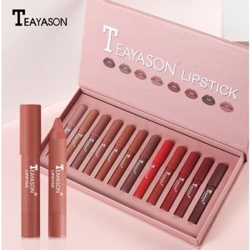 TEAYASON 12PCS Lipstick Velvet Matte Air Lipstick Set Multiple Colors Waterproof And Non-stick Long-lasting Makeup Gift TSLM1