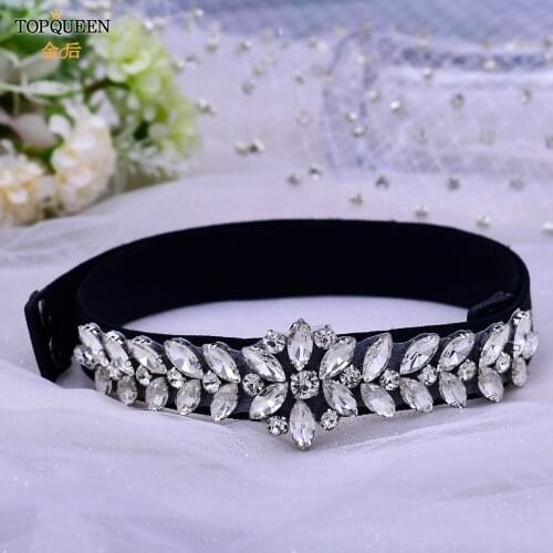 TOPQUEEN S69 Belt with Rhinestones on Elastic Band Full Crystal Black Female Waistband Coats Down Generation Womens Dress Belts