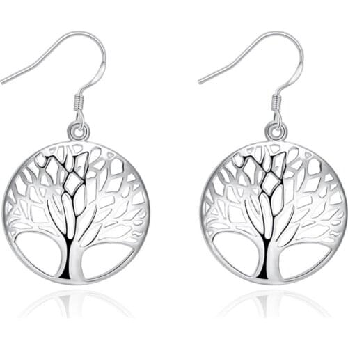 Unique Tree of Life Drop Dangle Earrings Hot Fashion Silver Women Earrings Silver Plated Delicate Wholoesale Jewelry Gifts