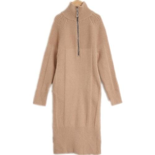 4 to 18 years kids & teenager girls winter turtleneck knitted sweater dress child girl fashion half zipper khaki sweater dresses