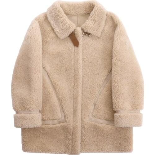 JMLD Fur Cashmere Jacket Womens Mid Long Autumn And Winter New long Sleeve Lamb Fur integrated Cotton Clothing