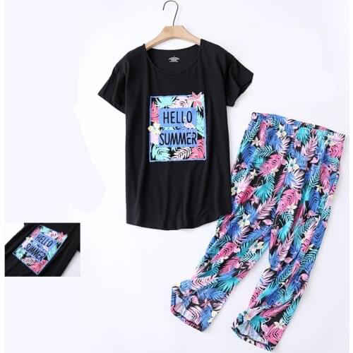 Womens Plus Size Pajamas Short Sleeve T-shirt Long Pants 2Piece/Set Casual Cartoon Pyjama Big Size Mom Homewear Cozy Sleepwear