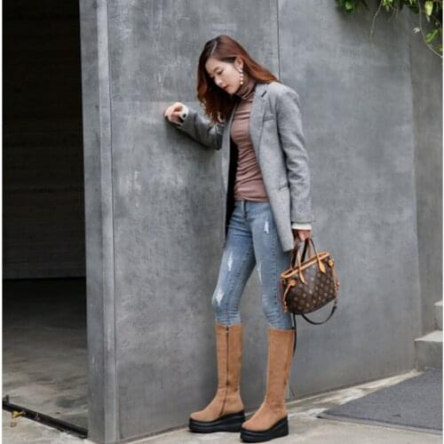 QZYERAI 2021 Platform Chunky Block High Heels Shoes Sexy Gothic Combat Motorcycle Boots for Woman Cosplay Black Leather