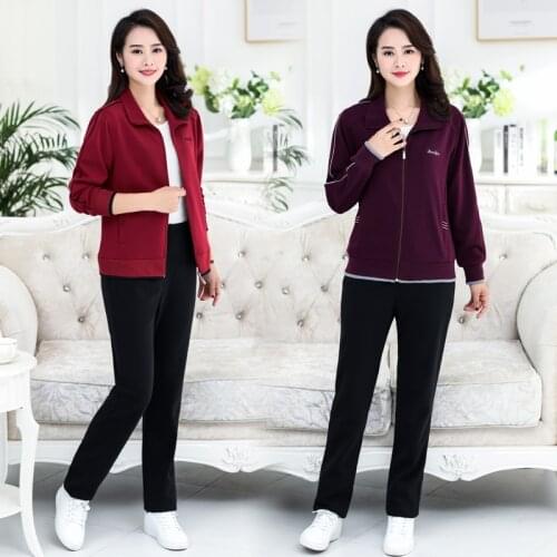 Middle age clothing Leisure tracksuit for Women Spring autumn New Large size Sporting suit pocket two piece set top and pants
