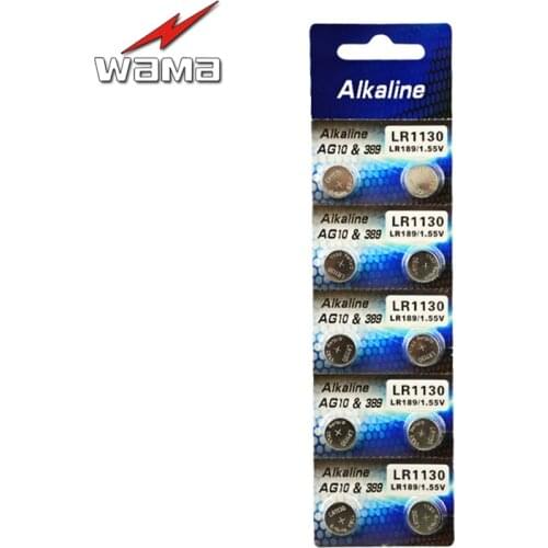 10pcs/pack Wama AG10 1.5V Button Cell Coin Batteries 389 SR54 LR54 SR1130W Akaline Watch Disposable Coin Battery